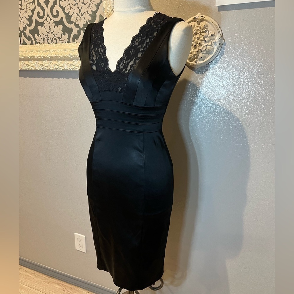 Black satin and lace dress by Jax